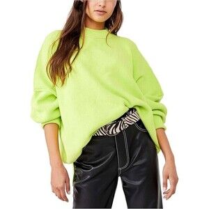 Free People Womens Easy Street Ribbed Knit Tunic Sweater Top Citron Lime Green S